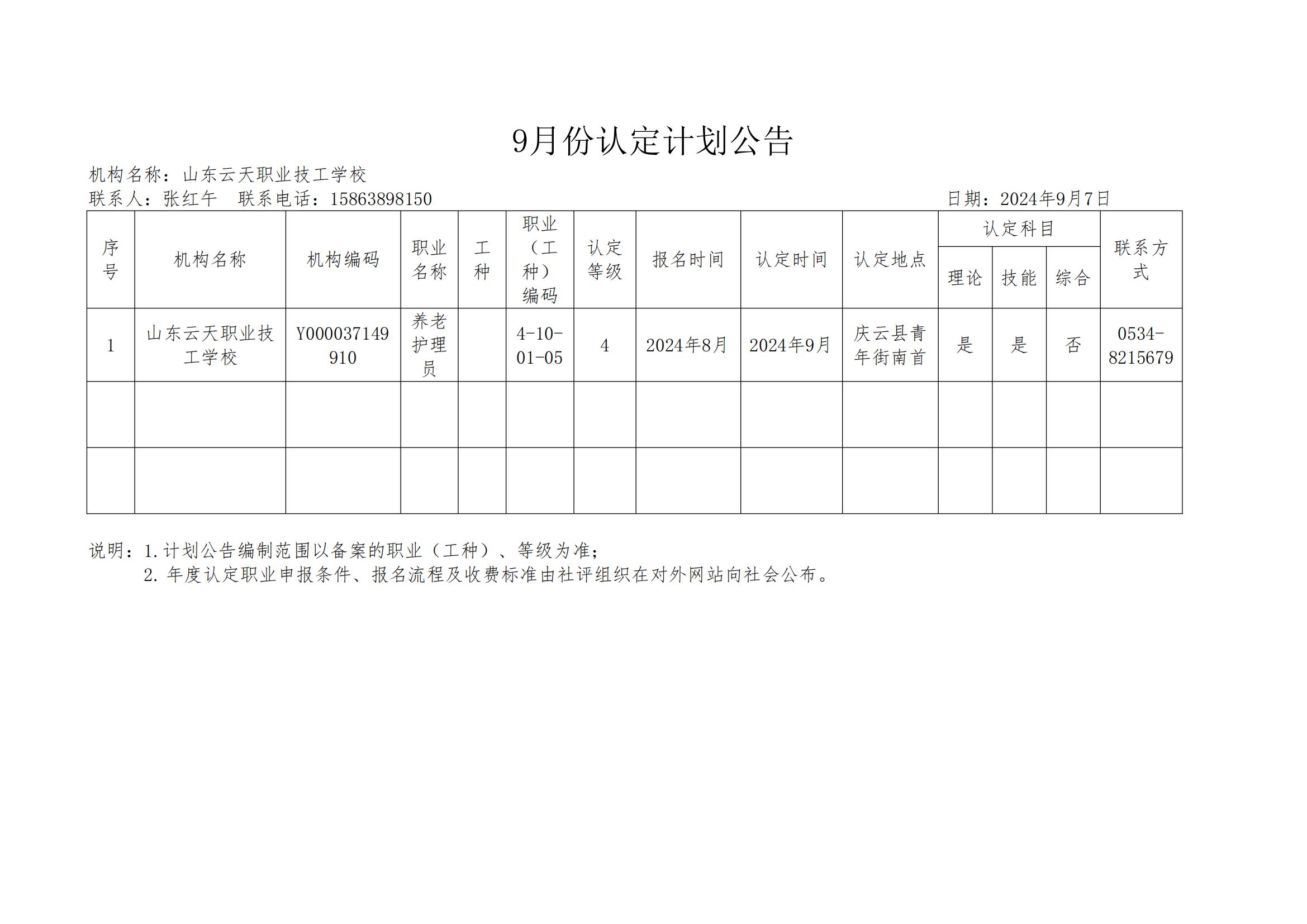 山东云天职业技工学校认定计划_00.jpg